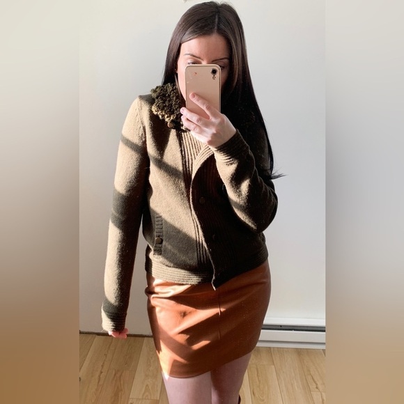 Gap Fuzzy Collar Moto Style Cardigan Sweater Army Green Medium 100% Wool - Picture 5 of 12